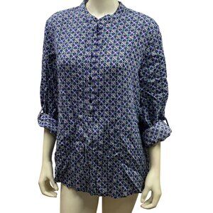 Talbots Womens Blouse Blue‎ Green Pattern Long Sleeve XL